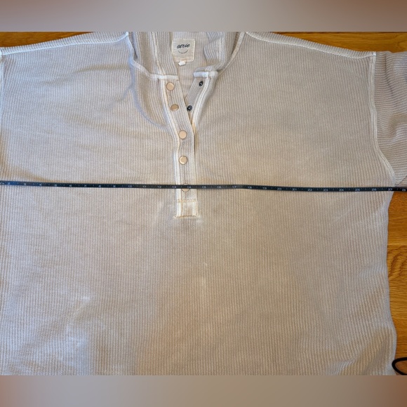 Aerie Oversized Waffle Knit Hoodie XL Neutral Henley Pullover Lounge - Picture 6 of 9